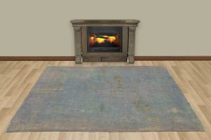 Vintage Hand Woven Rug - 208x156 - Blue Area Rugs, Wool Decorative Area Rugs