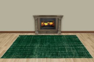 Vintage Hand Woven Rug - 247x153 - Green Area Rugs, Wool Decorative Area Rugs