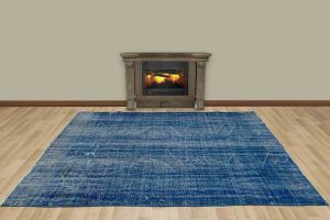 Vintage Hand Woven Rug - 262x182 - Blue Area Rugs, Wool Decorative Area Rugs