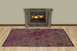 Vintage Hand Woven Rug - 210x122 - Colorful Area Rugs, Wool Decorative Area Rugs