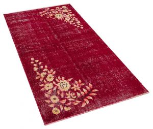 Vintage Hand Woven Rug - 191x97 - Red Area Rugs, Wool Decorative Area Rugs