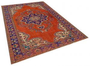 Vintage Tumbled Hand-Knotted Rug - 186 x 261 cm - Colorful Rugs & Carpets, Wool Rectangular Rugs 