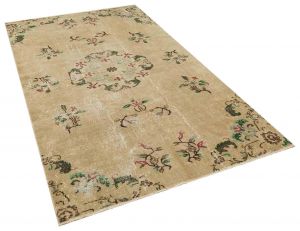 Vintage Tumbled Hand-Knotted Rug - 154 x 258 cm - Colorful Rugs & Carpets, Wool Rectangular Rugs 
