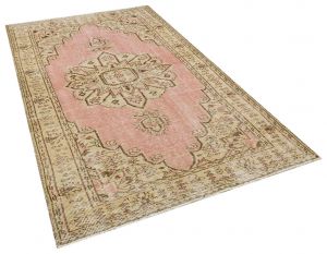 Real Hand-Knotted Tumbled Vintage Rug - 150 x 257 cm - Colorful Rugs & Carpets, Wool Rectangular Rugs 