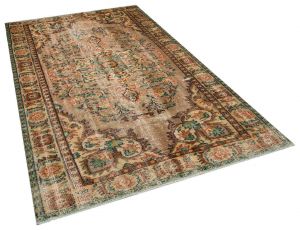 Real Hand-Knotted Tumbled Vintage Rug - 159 x 264 cm - Colorful Rugs & Carpets, Wool Rectangular Rugs 