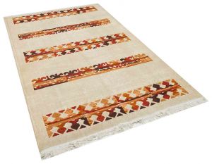 Vintage Tumbled Hand-Knotted Rug - 156 x 255 cm - Colorful Rugs & Carpets, Wool Rectangular Rugs 