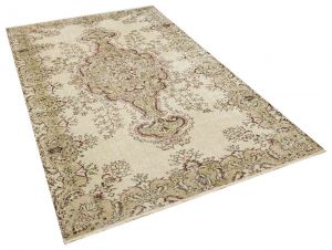 Vintage Tumbled Hand-Knotted Rug - 154 x 250 cm - Colorful Rugs & Carpets, Wool Rectangular Rugs 