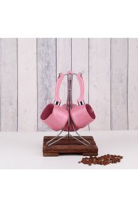 Set of 3 Square Shaped Granite Coffee Pot With Stand  - Pink