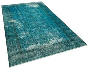 Real Hand-Knotted Vintage Tumbled Rug - 165 x 271 cm - Colorful Rugs & Carpets, Wool Rectangular Rugs 