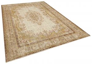 Real Hand-Knotted Vintage Tumbled Rug - 219 x 296 cm - Colorful Rugs & Carpets, Wool Rectangular Rugs 