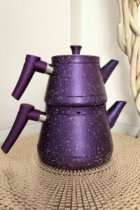 Granite Medium-Sized Turkish Teapot Set Purple