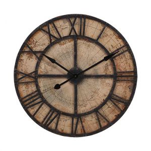 Wood Round Wall Clock on World Map