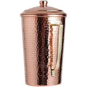 Hand Forged Authentic Copper Cold Water And Beverage Jug With Lid - 15x11 - Copper Beverage Serving Sets