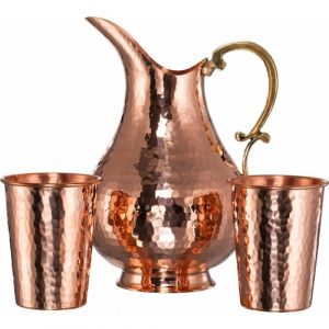 Thick 1.2 Ml Forged Copper Jug And Glass Set Authentic Copper - 30x25 - Copper Pitchers