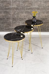 Nesting Table Set of 3 Gold Metal legs in black marble - Black COFFEE & END TABLES