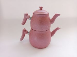 Pink Granite Turkish Teapot Set