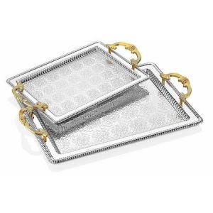 2 RECTANGULAR STAINLESS TRAY SILVER COLOR