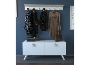 HOLL White Coat Rack and Storage Bench