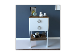 ROSA 2-Drawer White and Wooden Nightstand