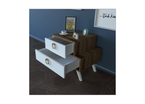 SOLID 2-Drawer Nightstand - 44x63x50 - White and Brown Nightstand