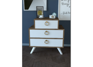 ADEL 3-Drawer White and Wooden Nightstand