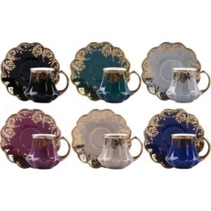 12 Piece Colorful Gold Gilding Coffee Cup Set