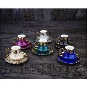 12 Piece Colorful Gold Gilding Coffee Cup Set