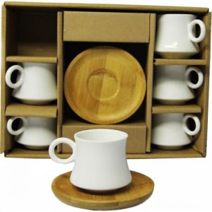 12 Piece Porcelain Coffee Cup Set with Bamboo Saucers