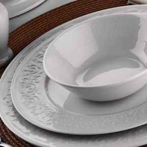 53 Piece White Porcelain Dinnerware, Service for 12