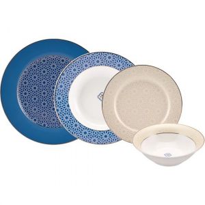 The Swan 24-Piece Dinnerware Set, Service for 6, Blue, White and Beige