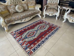 Multicolor Handwoven Turkish Kilim Rug, Boho Living Room Rug