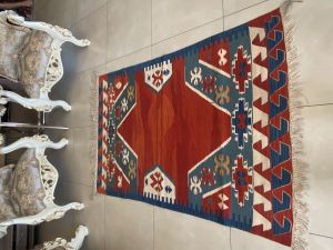 Authentic Multicolor Handwoven Turkish Kilim Rug, Boho Kilim- Red