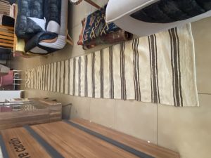 Striped Sand Handwoven Turkish Kilim Runner Rug, Boho Kilim, Extra Long