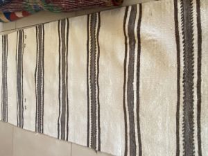 Striped Sand Handwoven Turkish Kilim Runner Rug, Boho Kilim, Extra Long
