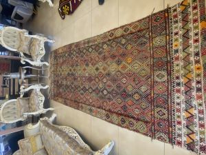 Geometric Handwoven Turkish Kilim Rug, Boho Kilim