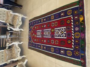 Multicolor Tribal Handwoven Turkish Prayer Kilim Rug, Boho Kilim