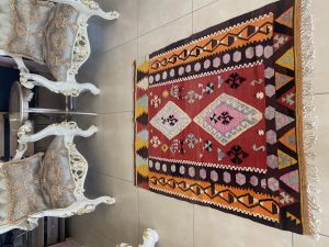 Saturn Red Hand Knotted Turkish Kilim Rug, Boho Rug