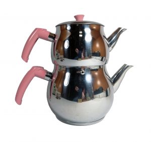 Steel Turkish Teapot Set with Pink Handle