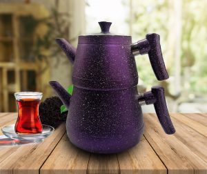 Granite Purple Turkish Teapot Set with Glass Lid