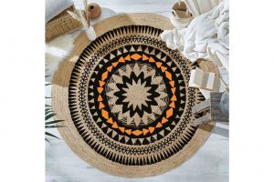 Orange Jute Knitted Circle Rug | Loftry