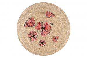 Red Poppy Jute Knitted Carpet Straw Circle Rug | Loftry