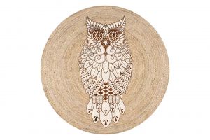 Ethnic Patterned Owl Jute Knitted Carpet Straw Rug | Loftry
