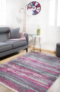 Modern Pink and Anthracite Washable Area Rug