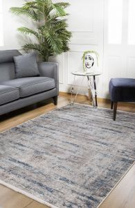 Modern Beige and Blue Washable Area Rug