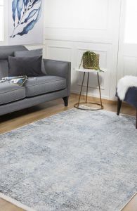 Modern Grey and Ice Blue Washable Area Rug