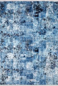 Modern Blue and White Square Pattern Washable Area Rug