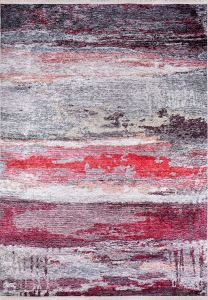 Modern Red and Anthracite Washable Area Rug