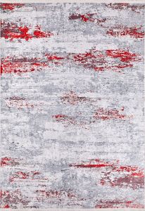 Modern Grey and Red Washable Area Rug
