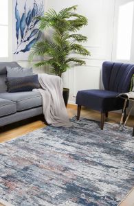 Modern Grey and Blue Washable Area Rug