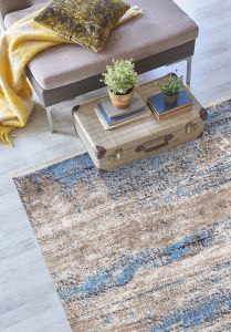 Modern Brown and Blue Washable Area Rug